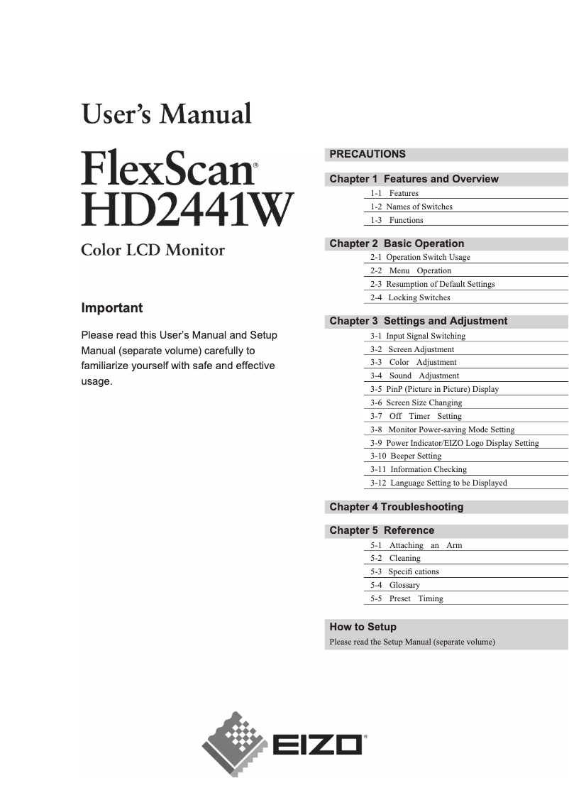 Page 1 de la notice Manuel utilisateur Eizo FlexScan HD2441W