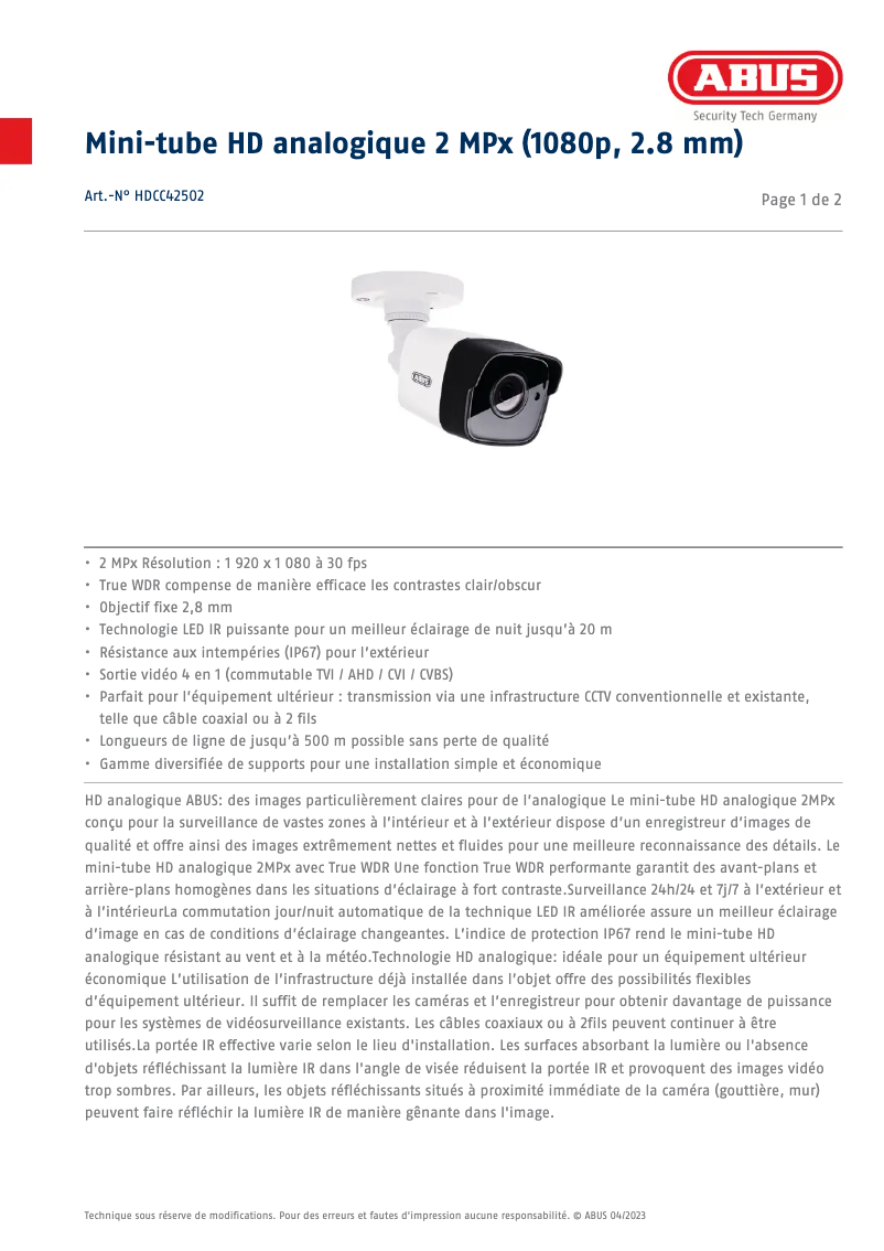 Image de la première page du manuel de l'appareil HDCC42502