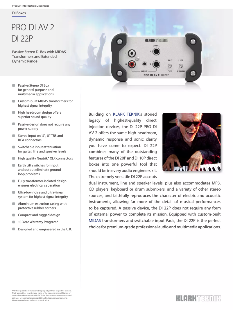 Page n°1 - Fiche technique Klark Teknik DI 22P