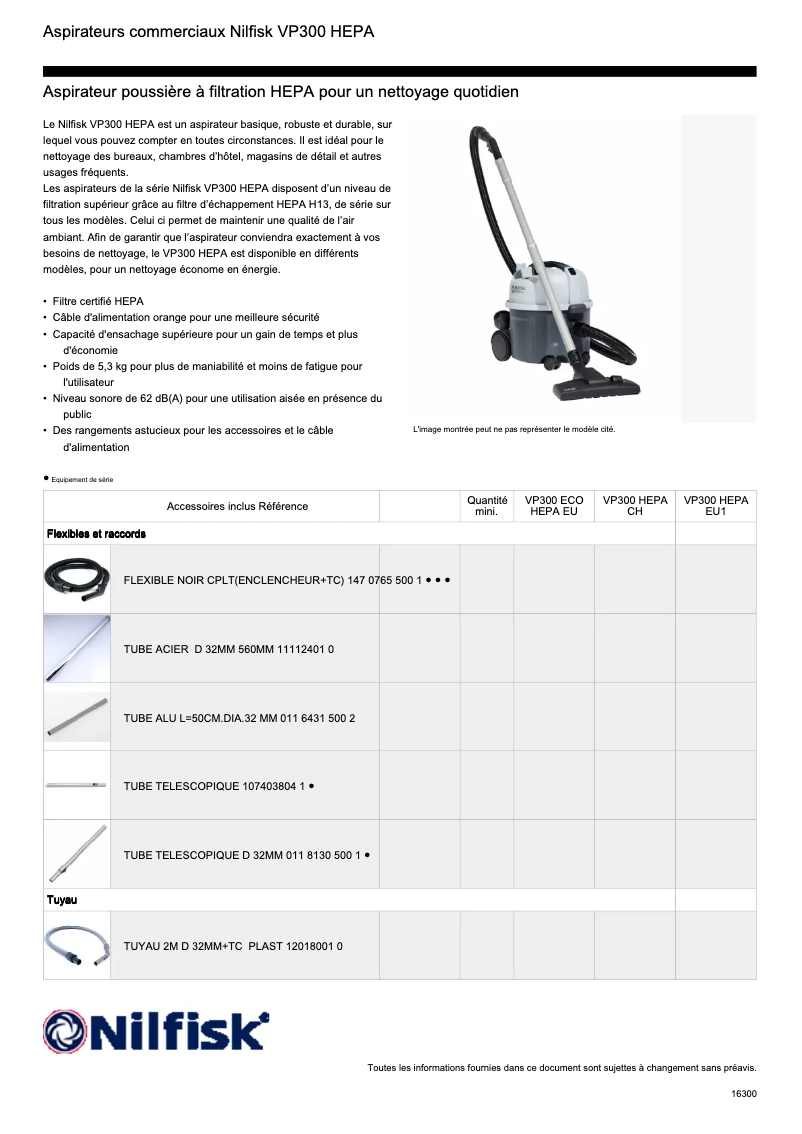 Image de la première page du manuel de l'appareil VP300 HEPA