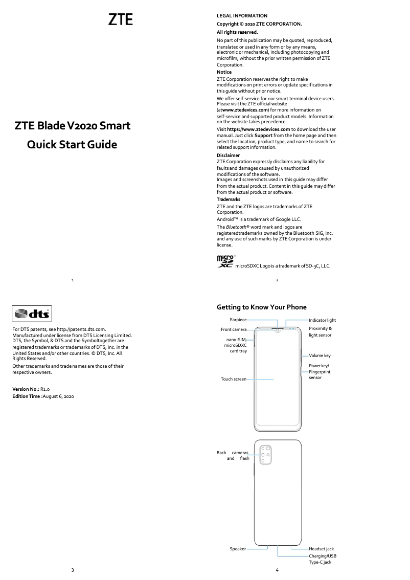 Página 1 del manual Manual de usuario ZTE Blade V2020 Smart