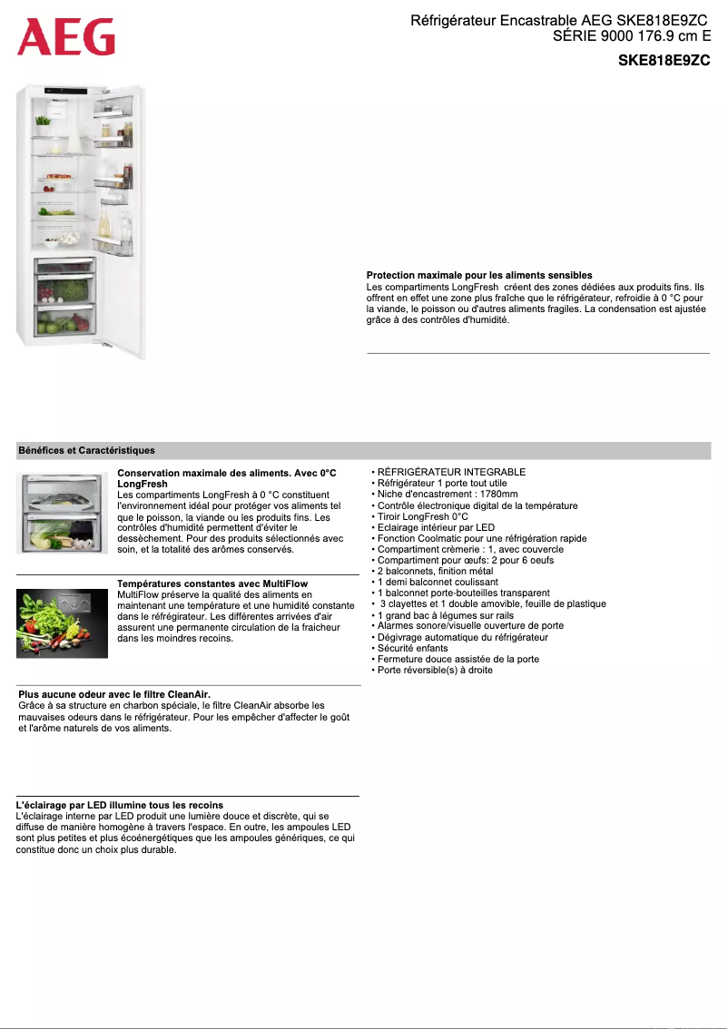 Page 1 de la notice Fiche technique AEG SKE818E9ZC