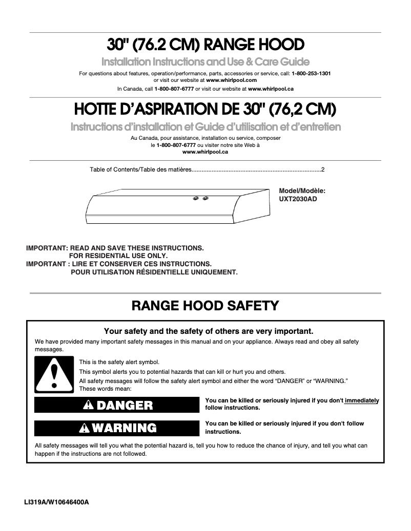 Page 1 de la notice Manuel utilisateur KitchenAid UXT2030ADB