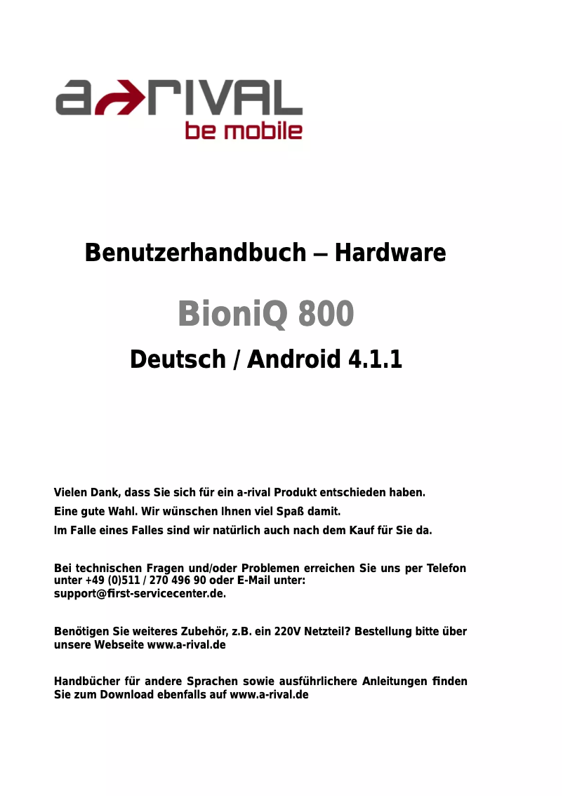 Imagen de la primera página del manual del dispositivo BioniQ 800