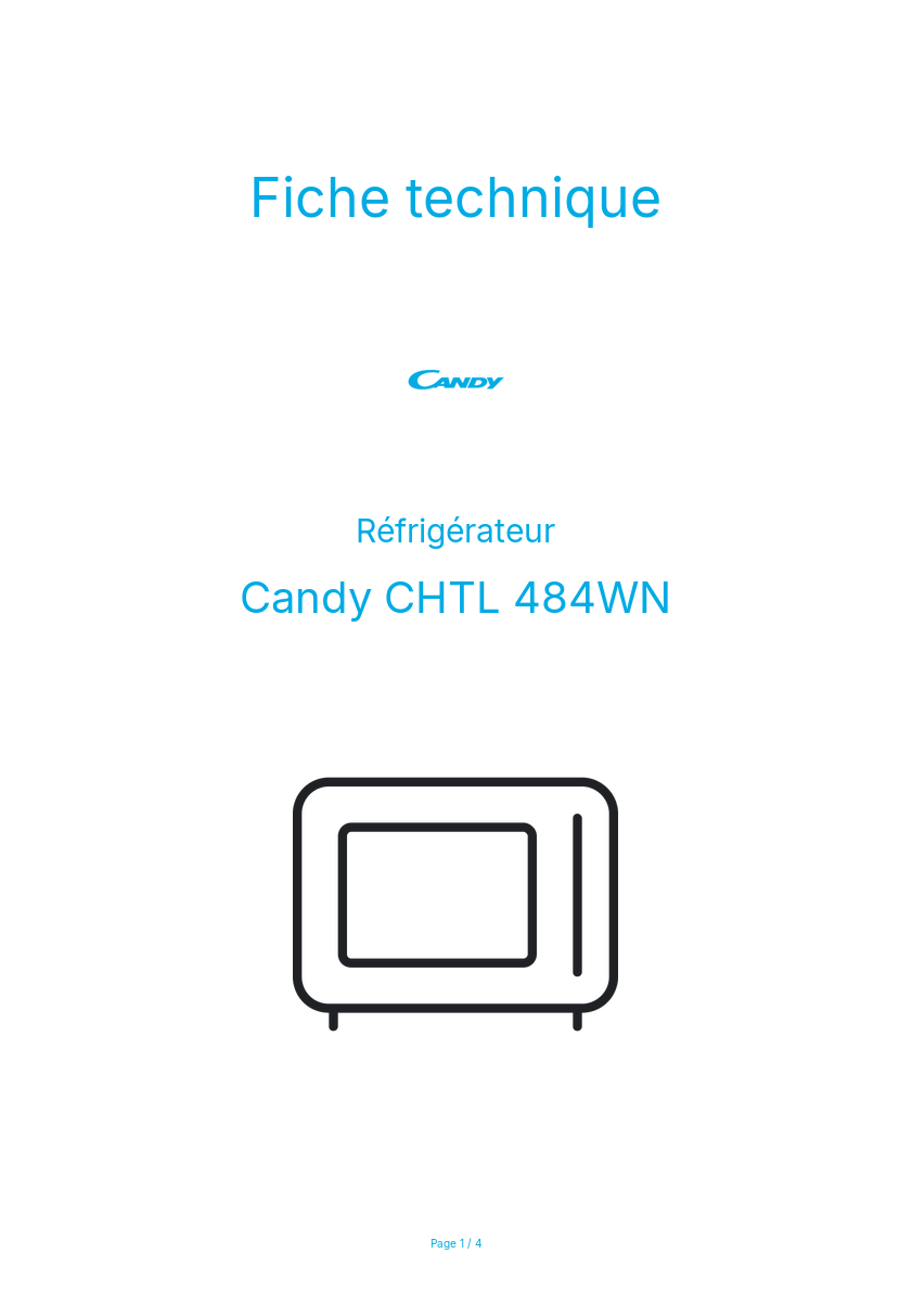 Page n°1 - Fiche technique Candy CHTL 484WN