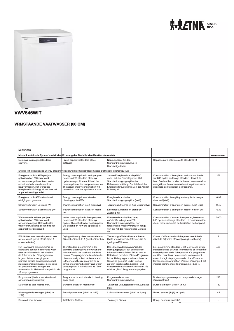 First page image of the manual for VWV645WIT