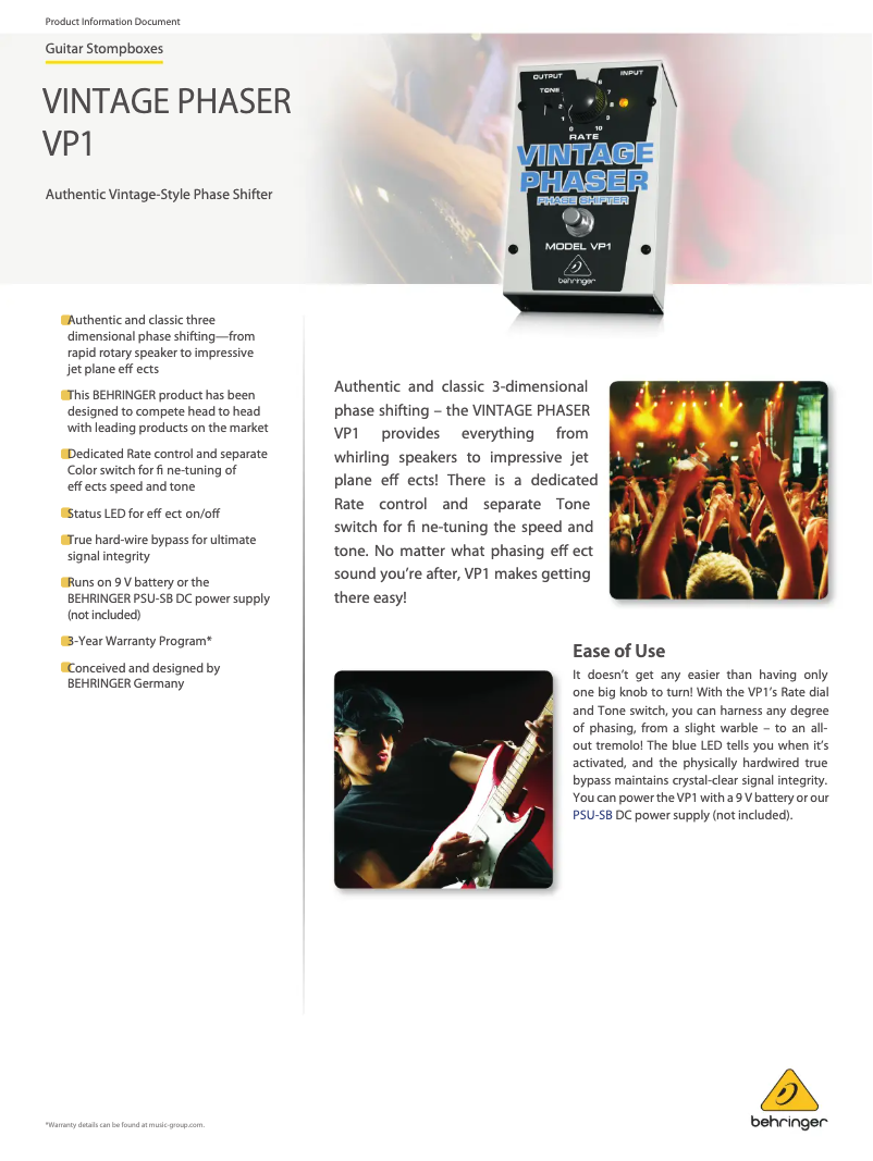 Image de la première page du manuel de l'appareil Vintage Phaser VP1