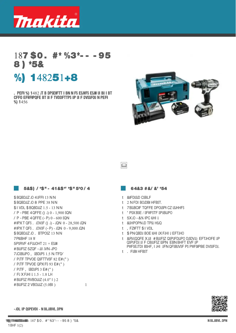 Page 1 de la notice Fiche technique Makita DHP482T1JW