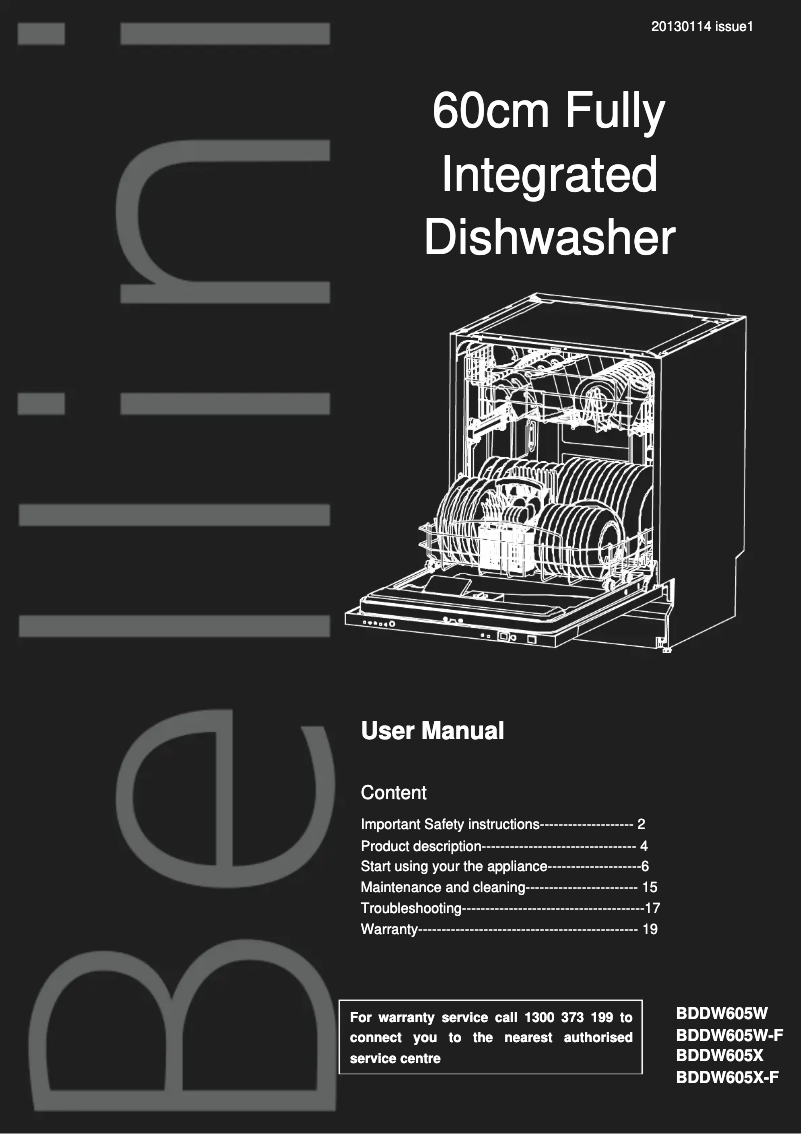 Page 1 de la notice Manuel utilisateur Bellini BDDW605X-F
