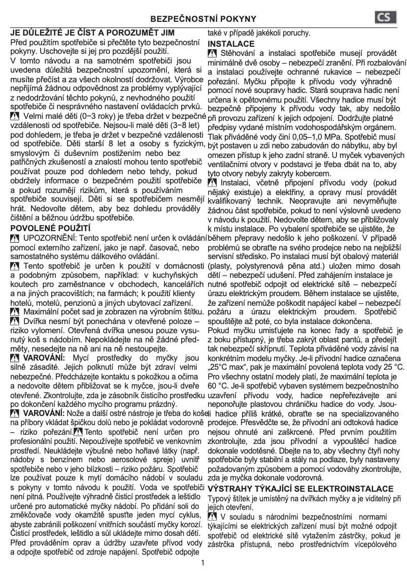 Page n°1 - Instructions de sécurité Indesit DIO 3C24 AC E