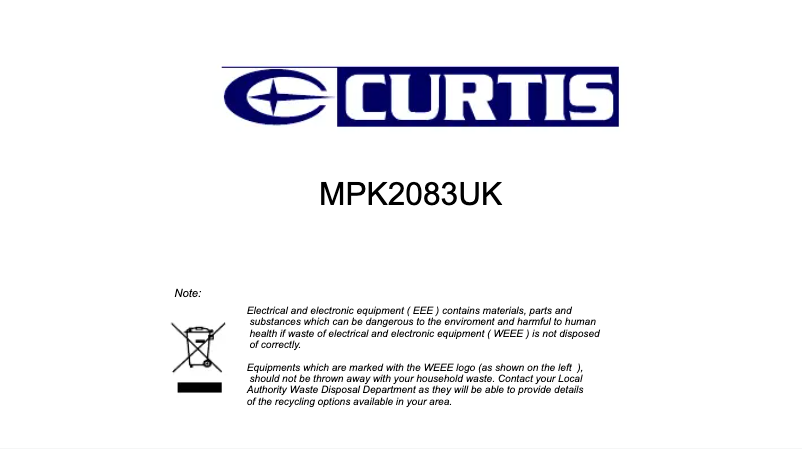 Page n°1 - Manuel utilisateur Curtis MPK2083UK