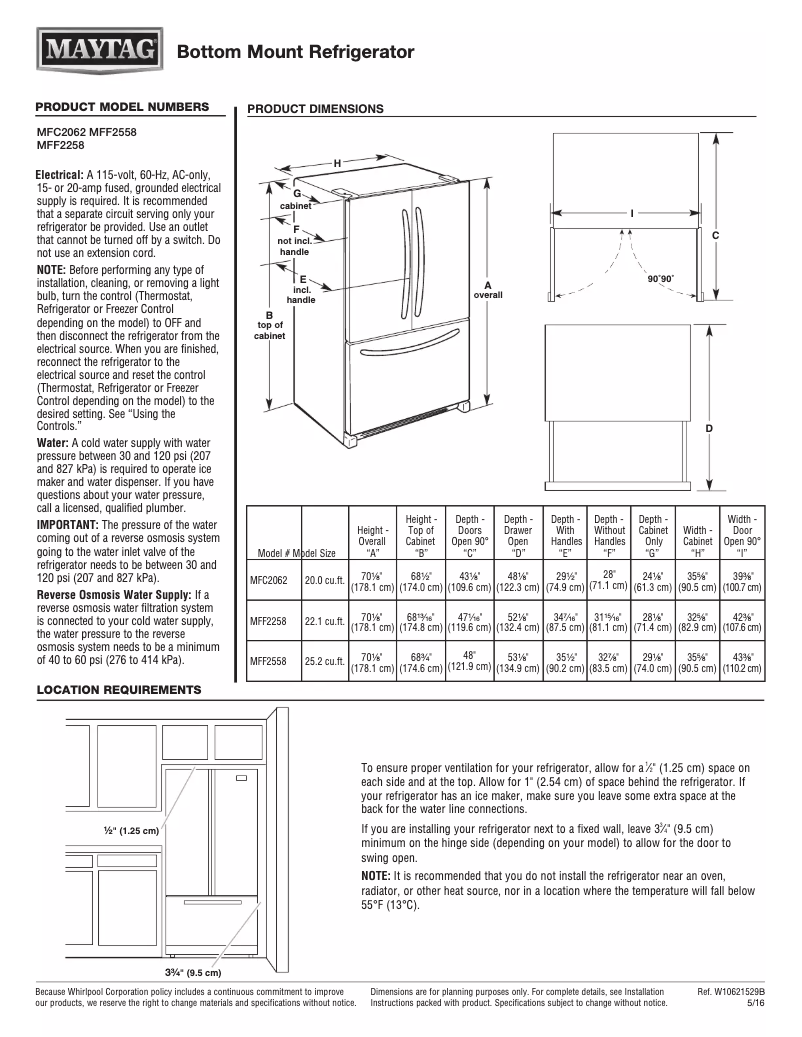 Page n°1 - Fiche technique Maytag MFF2258FE