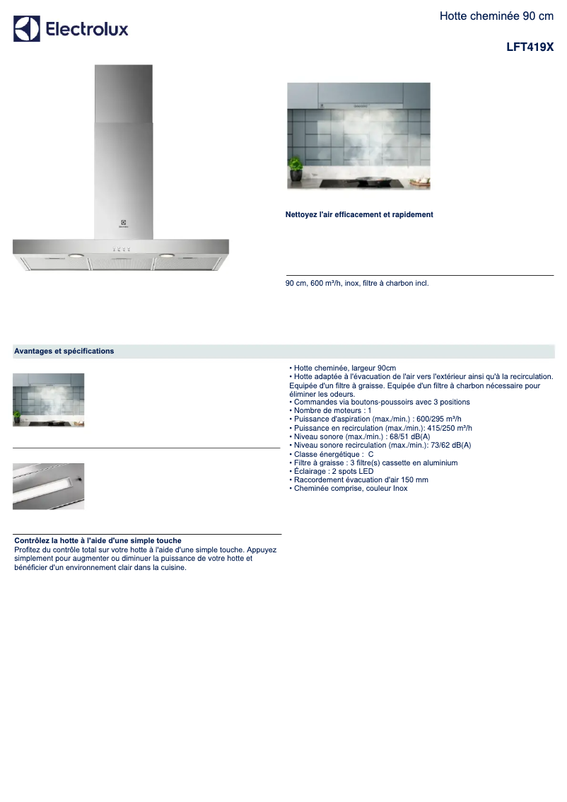 Page n°1 - Fiche technique Electrolux LFT419X