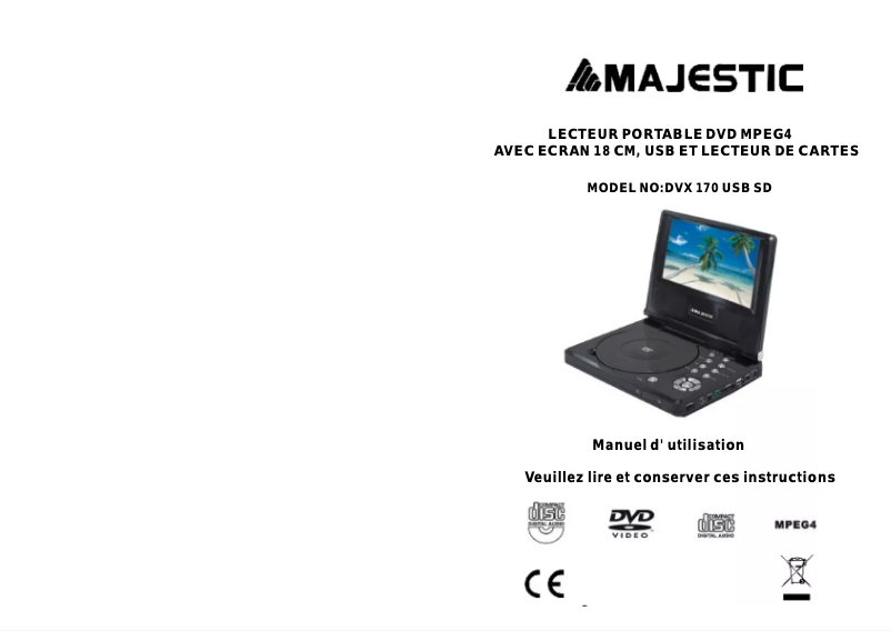 Page n°1 - Manuel utilisateur Majestic DVX-170USB/SD