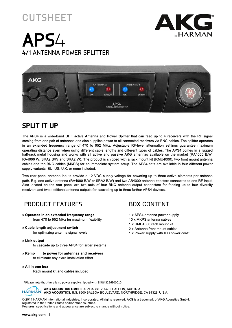 Page n°1 - Fiche technique AKG APS4