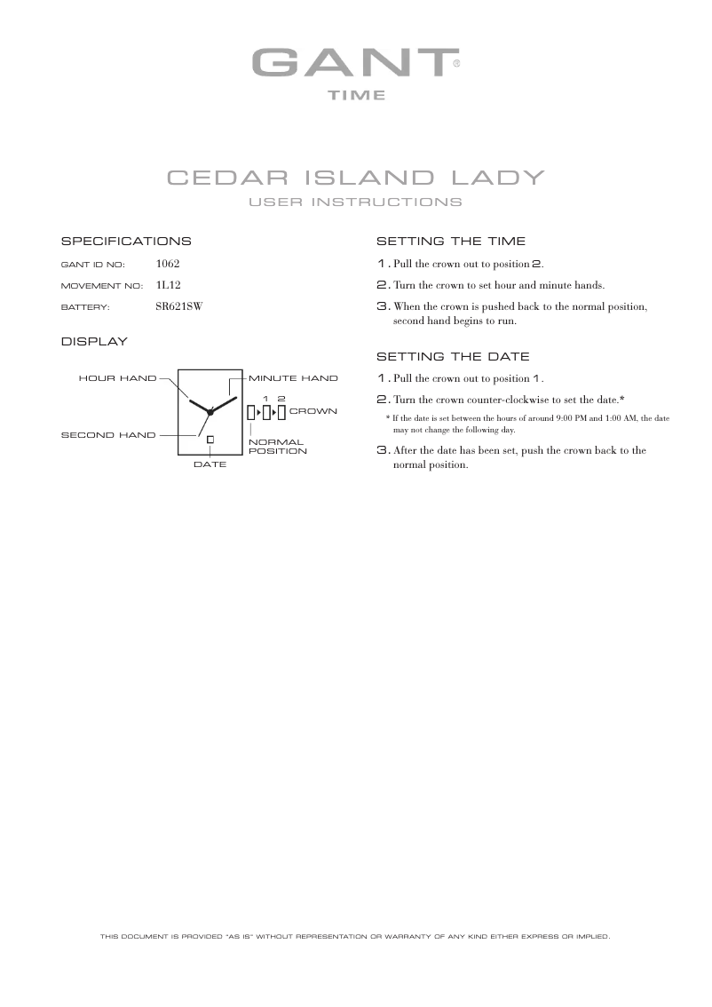 Page 1 de la notice Manuel utilisateur Gant Cedar Island Lady 1062