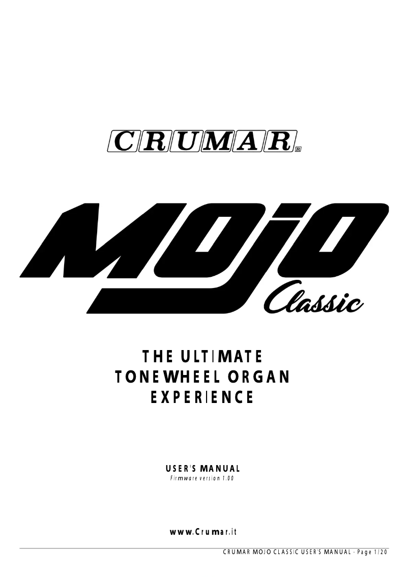 Page n°1 - Manuel utilisateur Crumar Mojo Classic