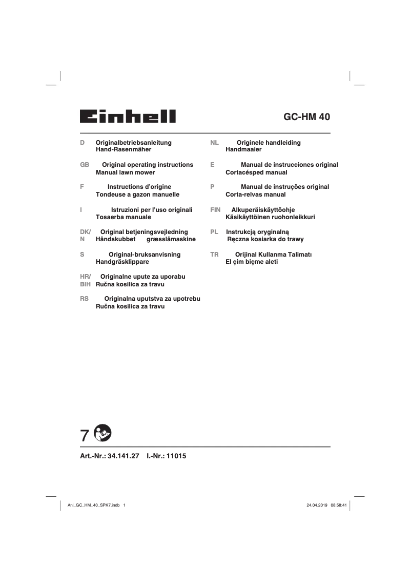 Page n°1 - Manuel utilisateur Einhell GC-HM 40