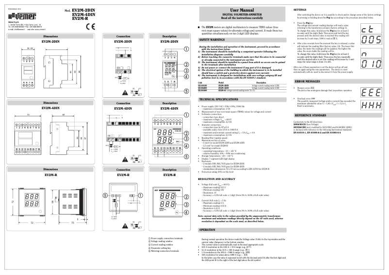 Page n°1 - Manuel utilisateur Vemer EV2M-4DIN