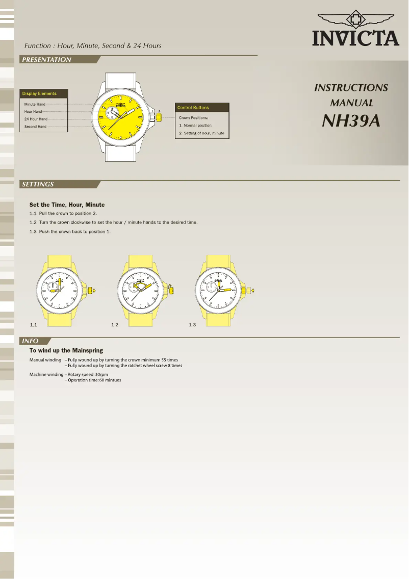 Page n°1 - Manuel utilisateur Invicta Pro Diver 22080