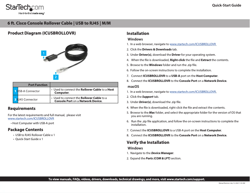 Page n°1 - Manuel utilisateur StarTech.com ICUSBROLLOVR