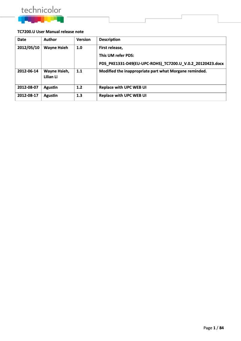 Page n°1 - Manuel utilisateur Technicolor tc-7200