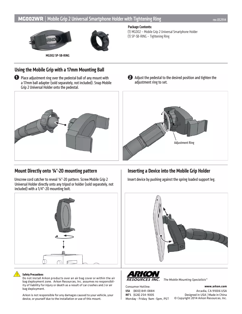 Page 1 de la notice Manuel utilisateur Arkon MG002WR