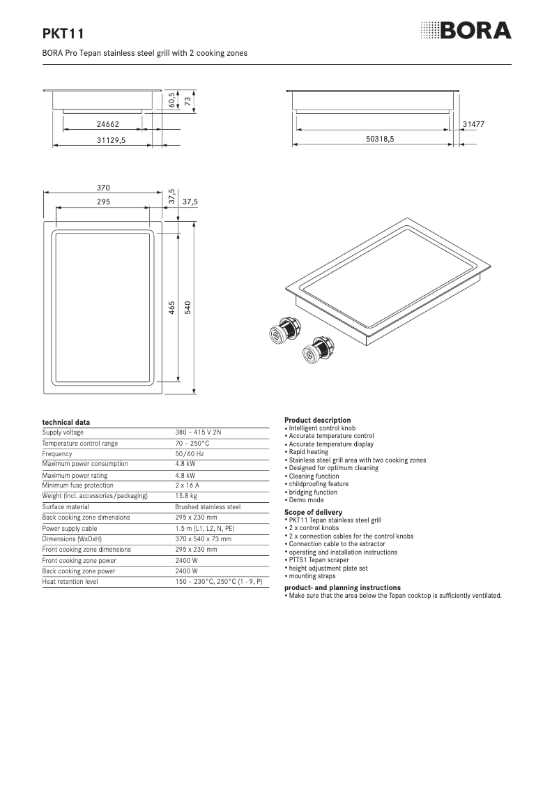 Page 1 de la notice Fiche technique BORA PKT11
