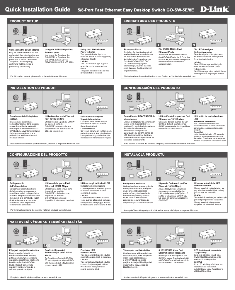 Page 1 de la notice Guide de démarrage rapide D-Link GO-SW-8E