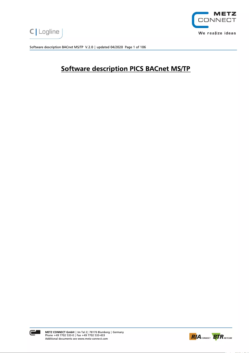 Image de la première page du manuel de l'appareil BMT-AO4 BACnet MS/TP