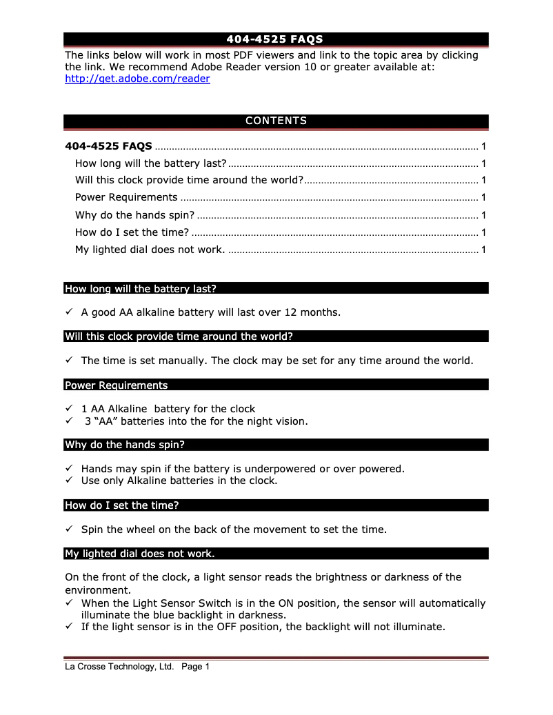 Page n°1 - FAQ La Crosse Technology 404-4525