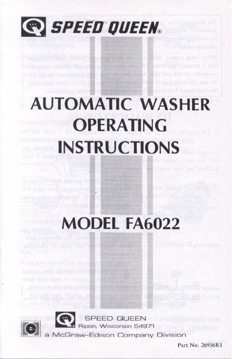 Página 1 del manual Manual de usuario Speed Queen FA6022
