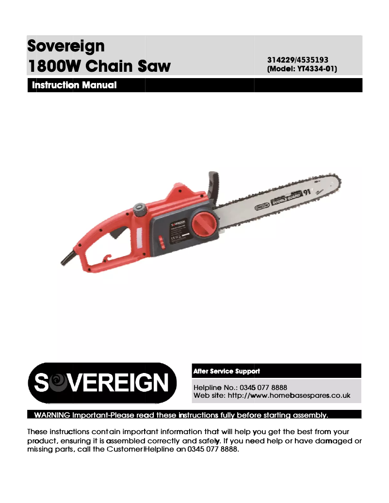 Page 1 de la notice Manuel utilisateur Sovereign YT4334-01