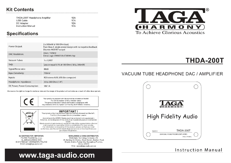Page 1 de la notice Manuel utilisateur Taga Harmony THDA-200T