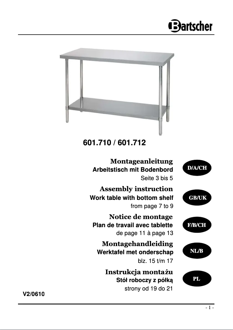 Page n°1 - Manuel utilisateur Bartscher 601712