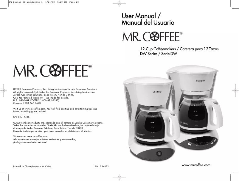 Page n°1 - Manuel utilisateur Mr. Coffee DWX20
