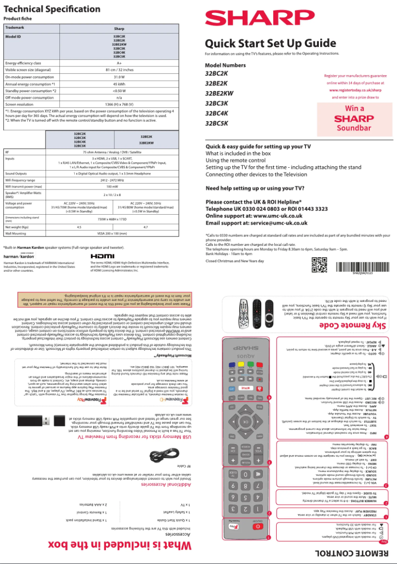 Page 1 de la notice Guide de démarrage rapide Sharp 32BC3K