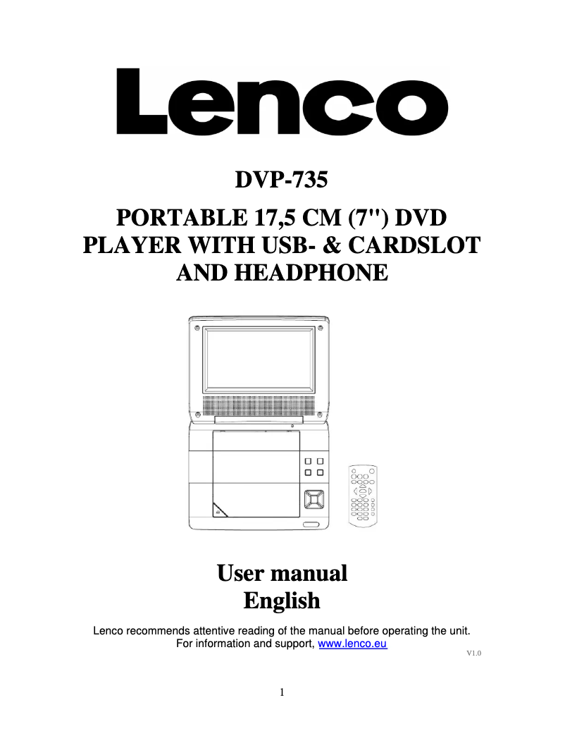 Imagen de la primera página del manual del dispositivo DVP-735