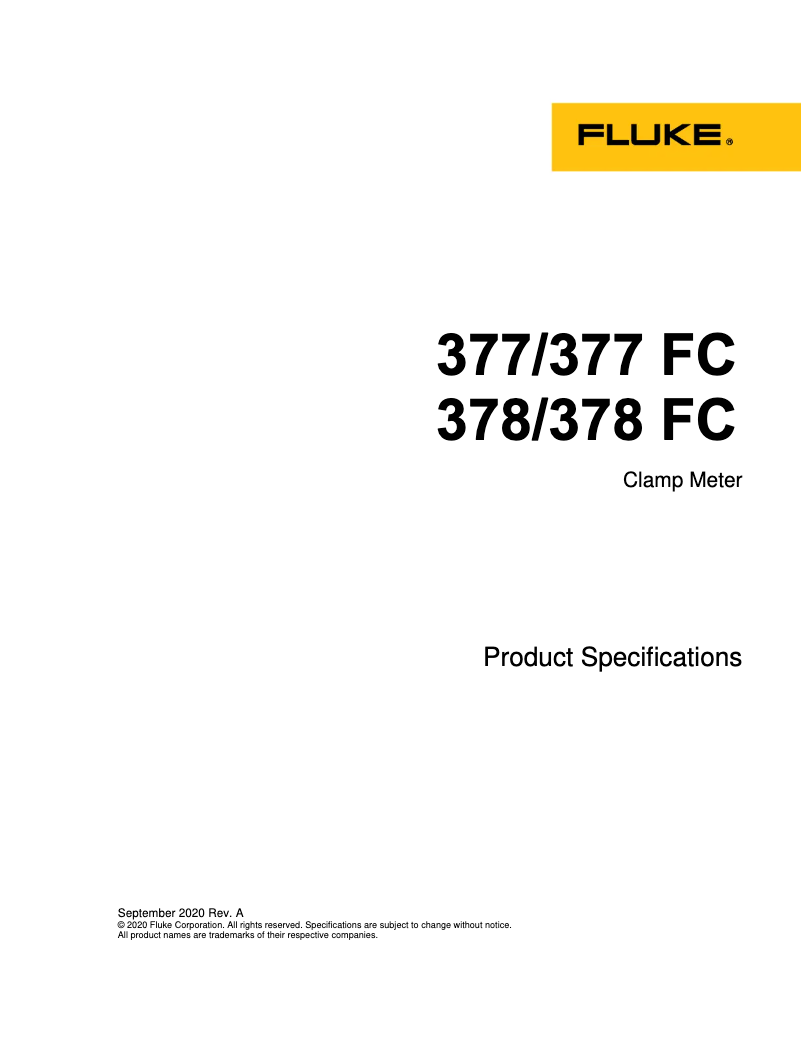 Page 1 de la notice Fiche technique Fluke 377 FC