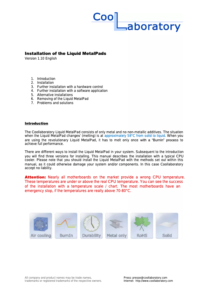 Page n°1 - Manuel utilisateur Coollaboratory Liquid Metal PAD