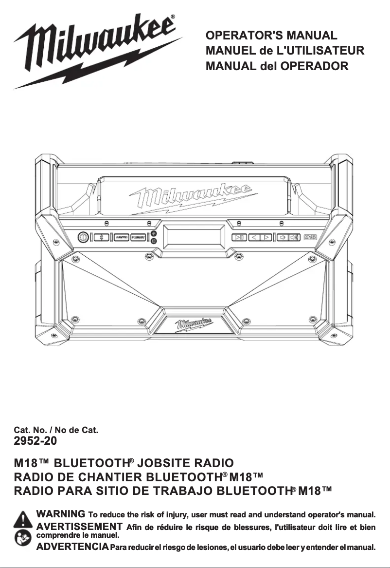 Page 1 de la notice Manuel utilisateur Milwaukee M18 2952-20