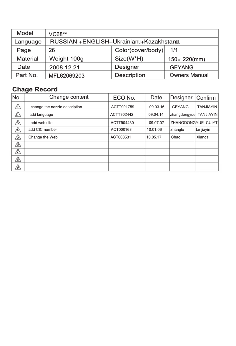 Page n°1 - Manuel utilisateur LG VK78161R