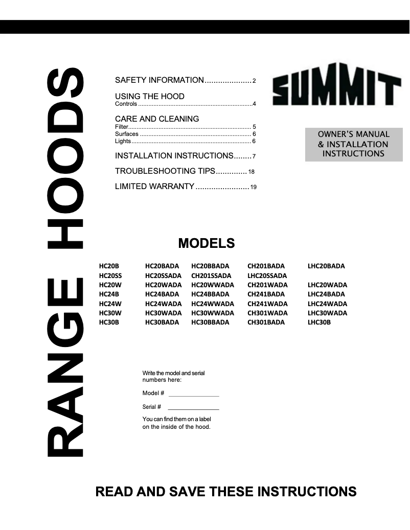Page n°1 - Manuel utilisateur Summit HC30WWADA