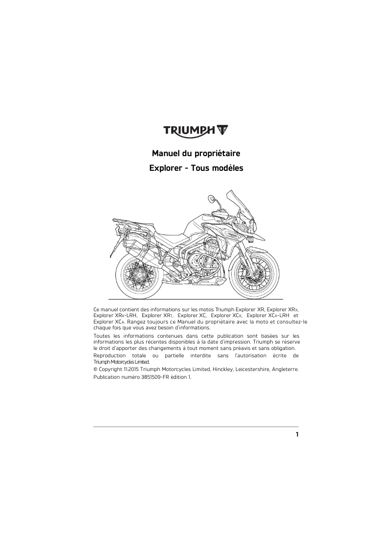 Page n°1 - Manuel utilisateur Triumph Explorer XCA (2018)