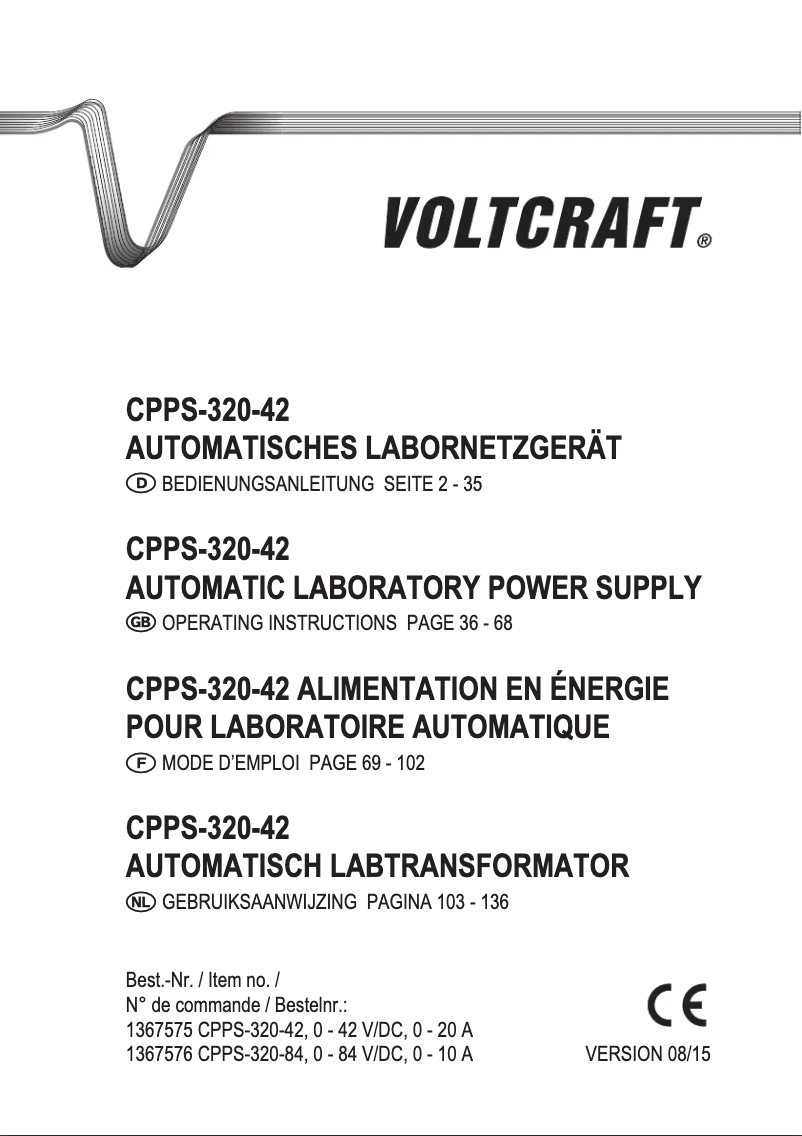 Page 1 de la notice Manuel utilisateur Voltcraft CPPS-320-84