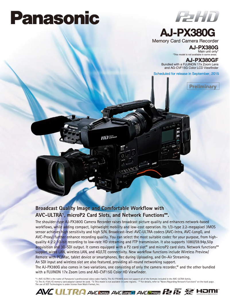 Page 1 de la notice Brochure Panasonic AJ-PX380