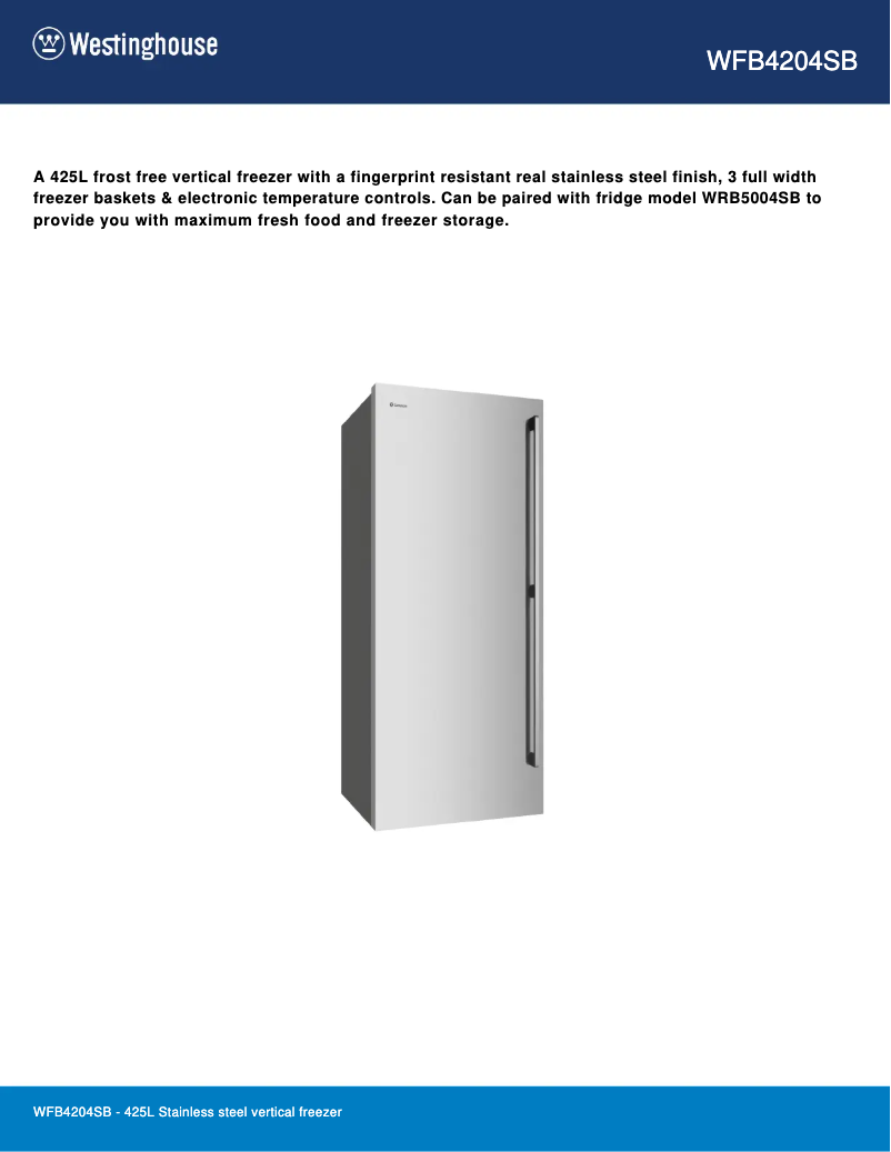 Page n°1 - Fiche technique Westinghouse WFB4204SB