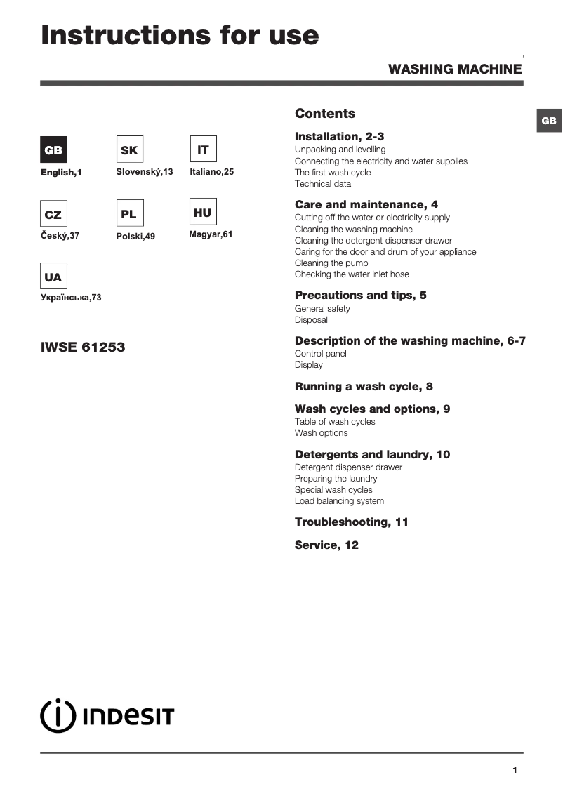 Image de la première page du manuel de l'appareil IWSE 61253 C ECO EU