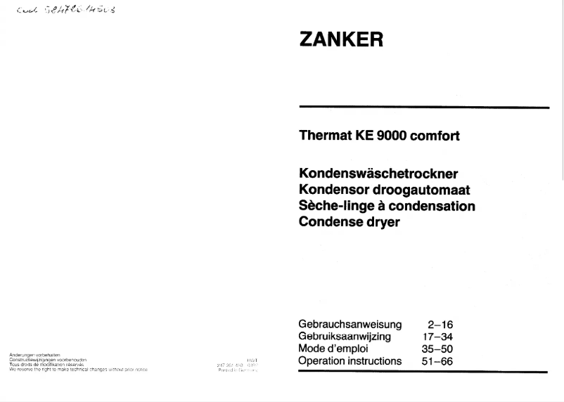 Page n°1 - Manuel utilisateur Zanker THKE9000C