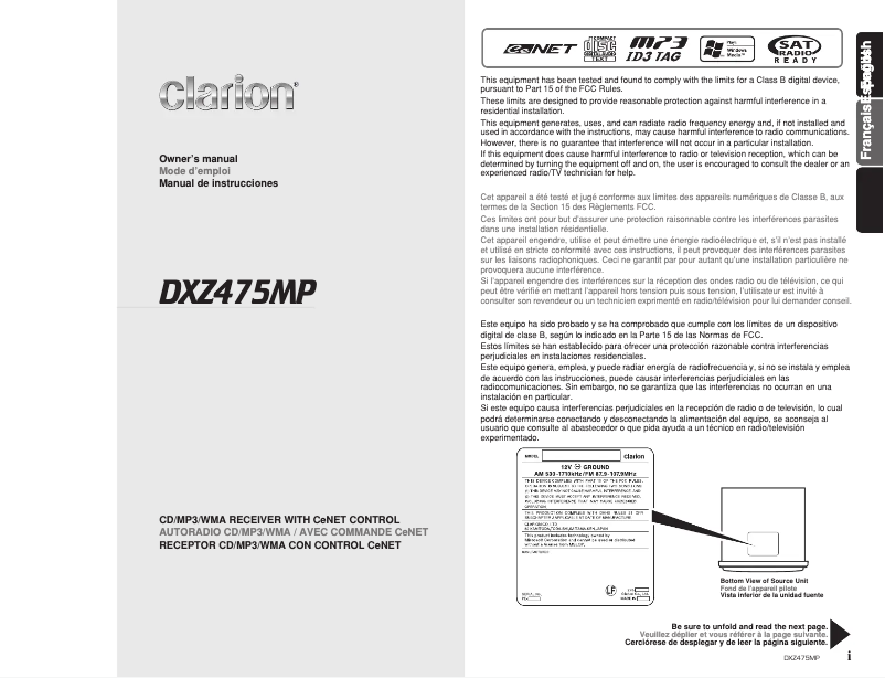 Página 1 del manual Manual de usuario Clarion DXZ475MP